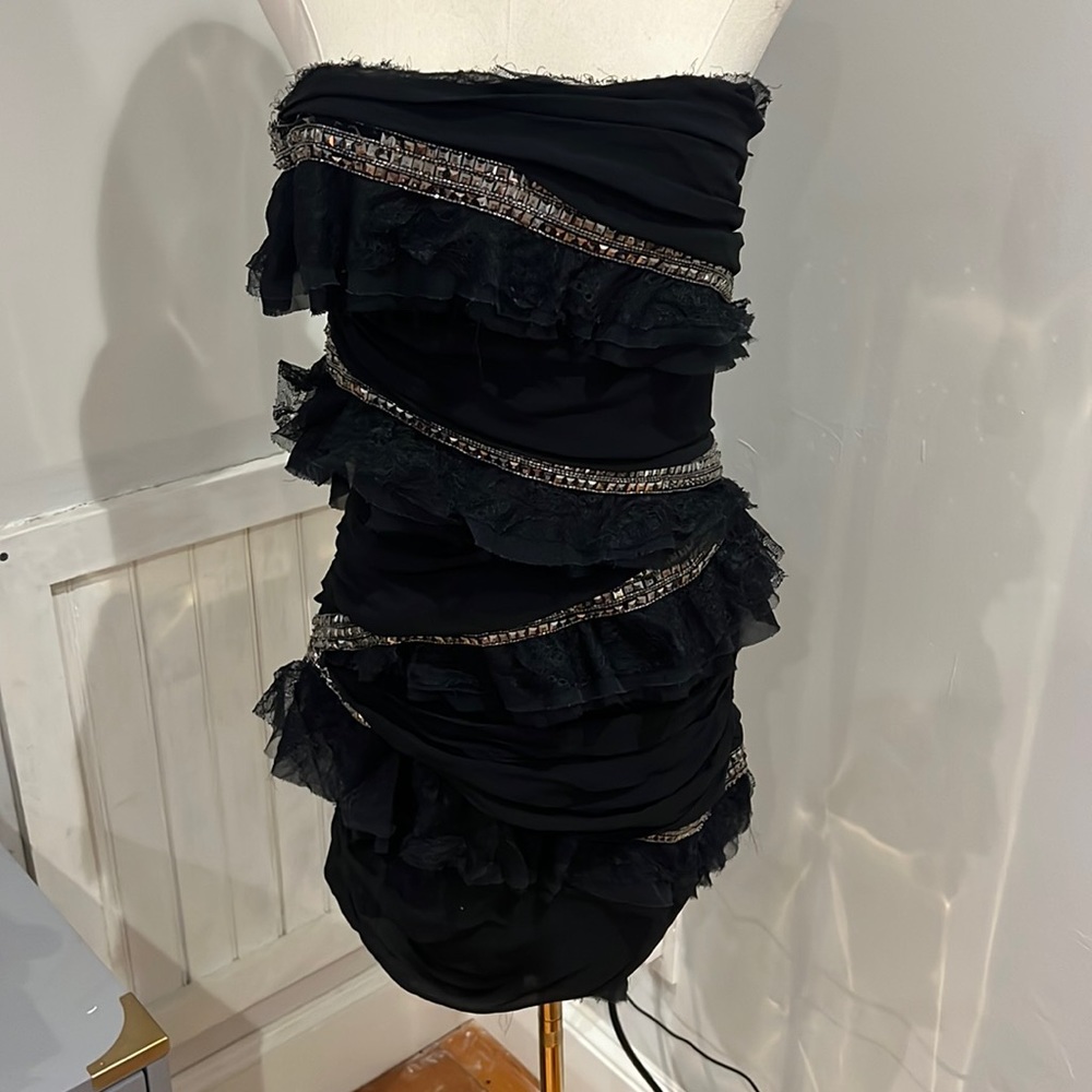 Emilio Pucci black strapless dress with lace and sequence details